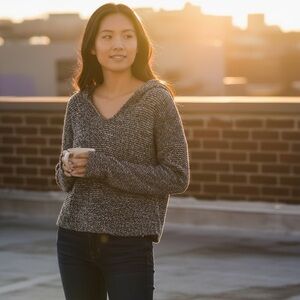 Mudd Scoop Neck Hoodie Sweater Black/White Knit